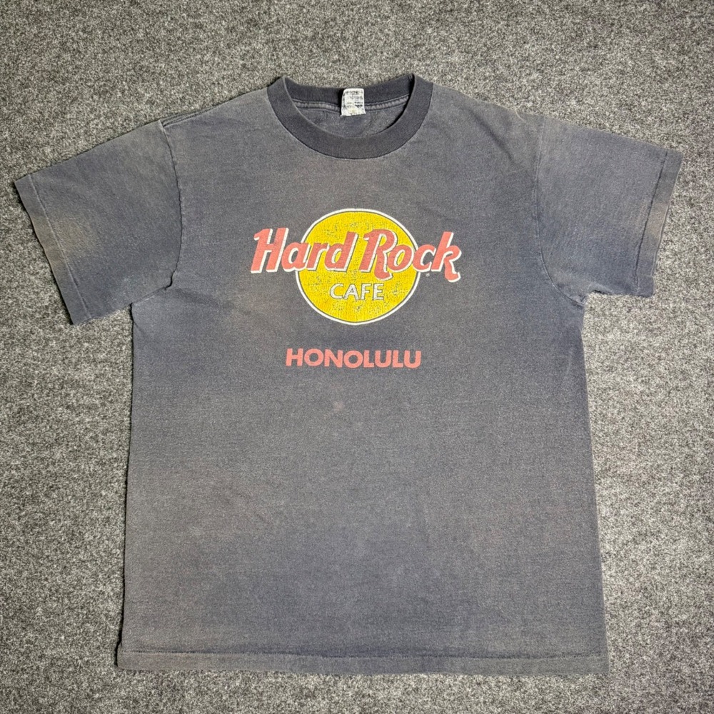 Vintage Hard Rock Cafe T-Shirt Mens L Black Honolulu Single Stitch Faded Logo